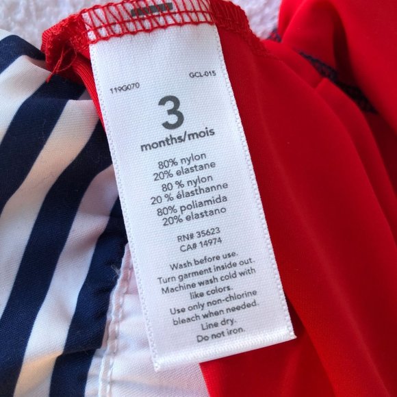 Carter's Baby Boy 2 Piece Swim Set, Red White Blue Trunks/Rash Guard Long Sleeve - Picture 8 of 11
